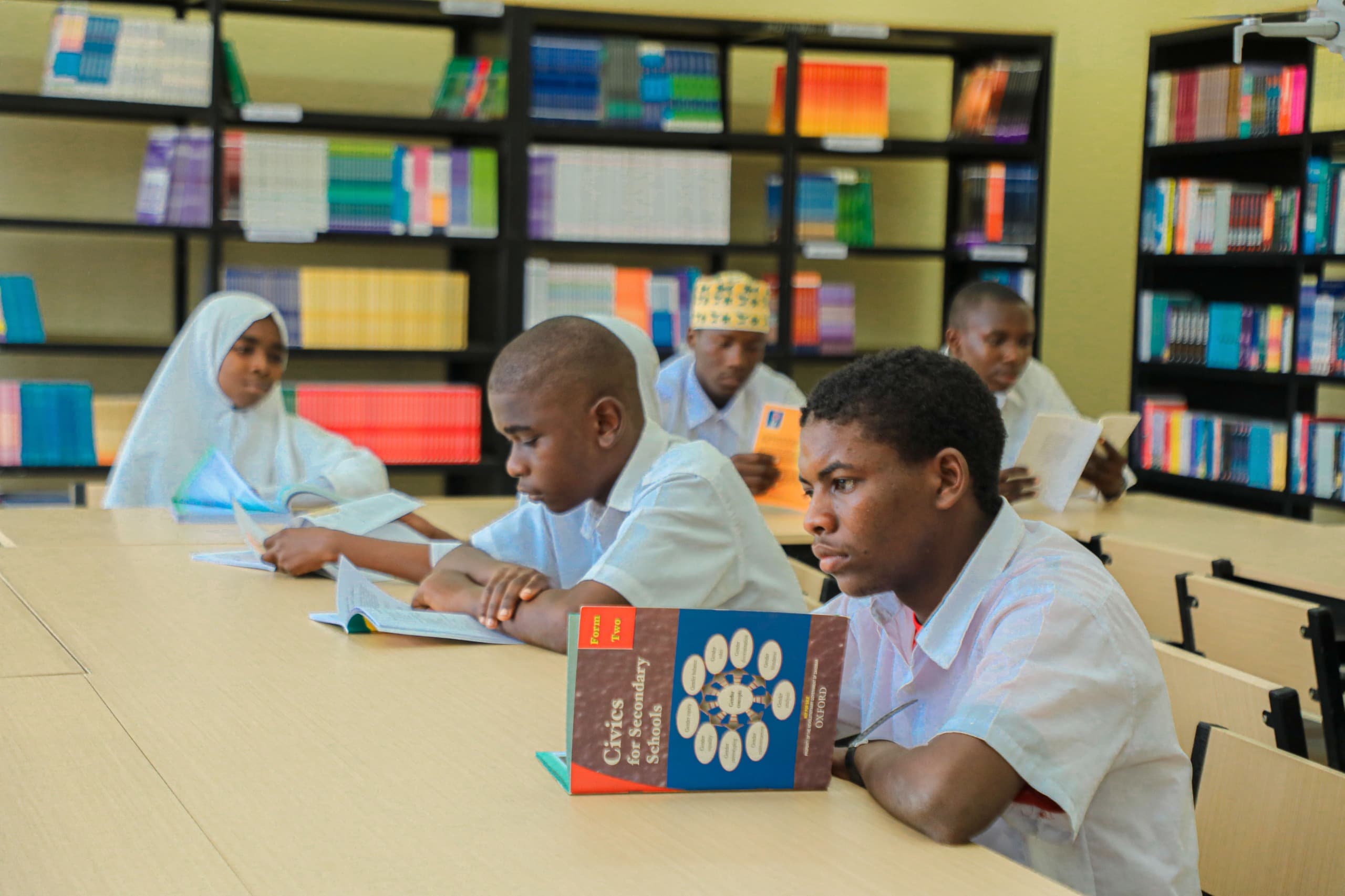 Children reading in library